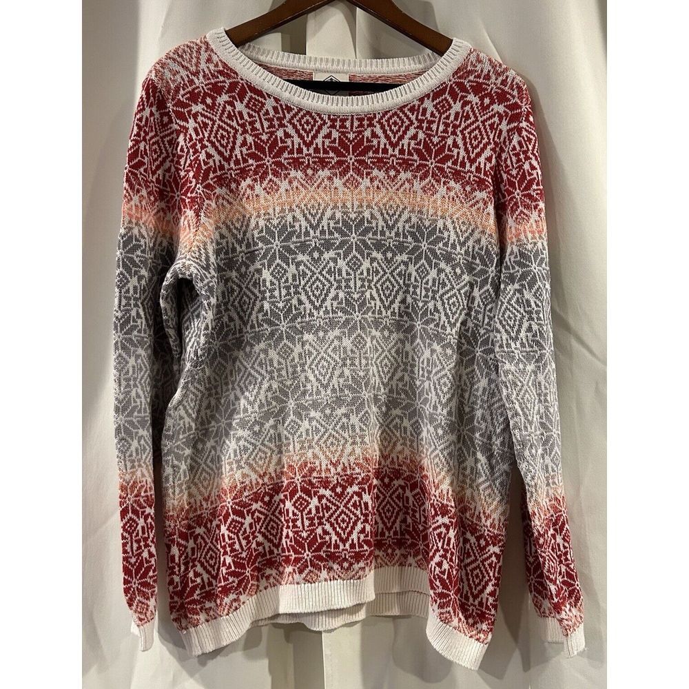 Women's St. John's Bay Crew Neck Sweater Snow Flakes Size X-Large Red Holiday